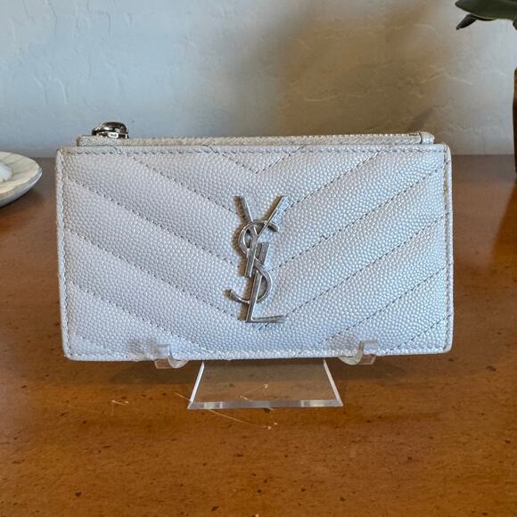 Saint Laurent Cassandra Leather Coin Purse Wallet Gray - Authentic YSL - Picture 1 of 13
